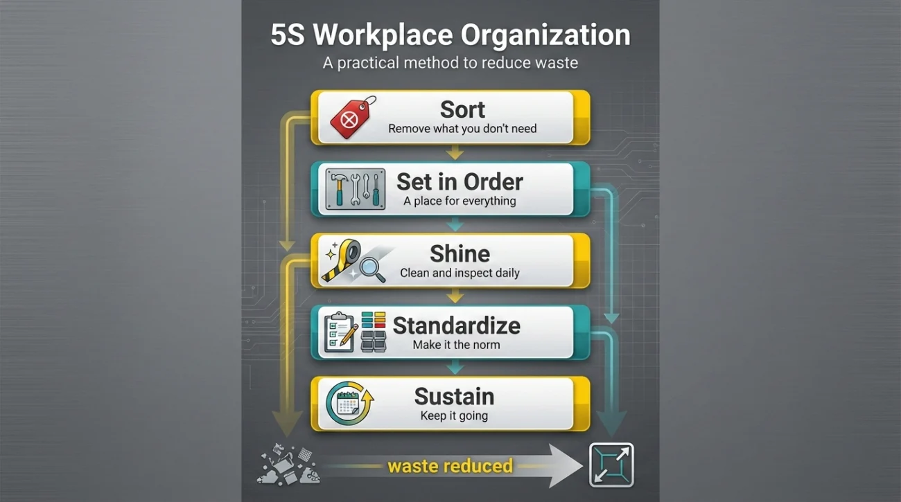 5S Workplace Organization Methodology Sort Set In Order Shine Standardize Sustain