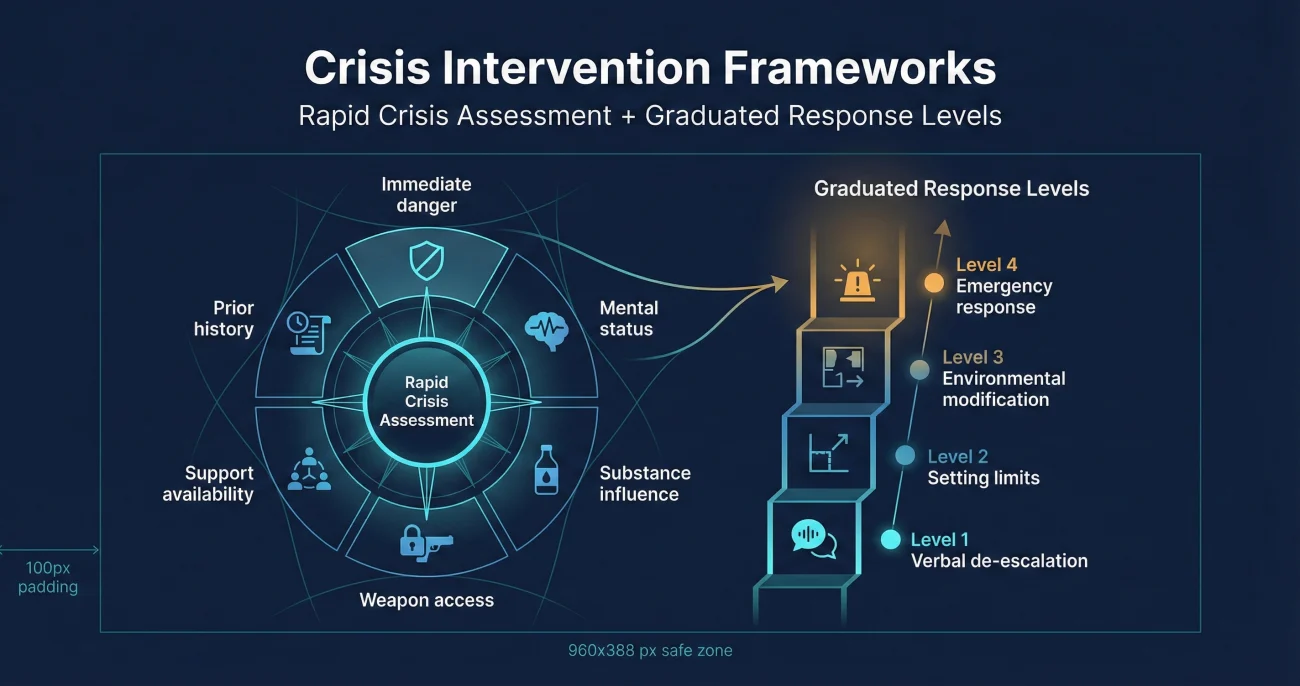 Crisis Intervention Frameworks Rapid Assessment Response Levels Infographic