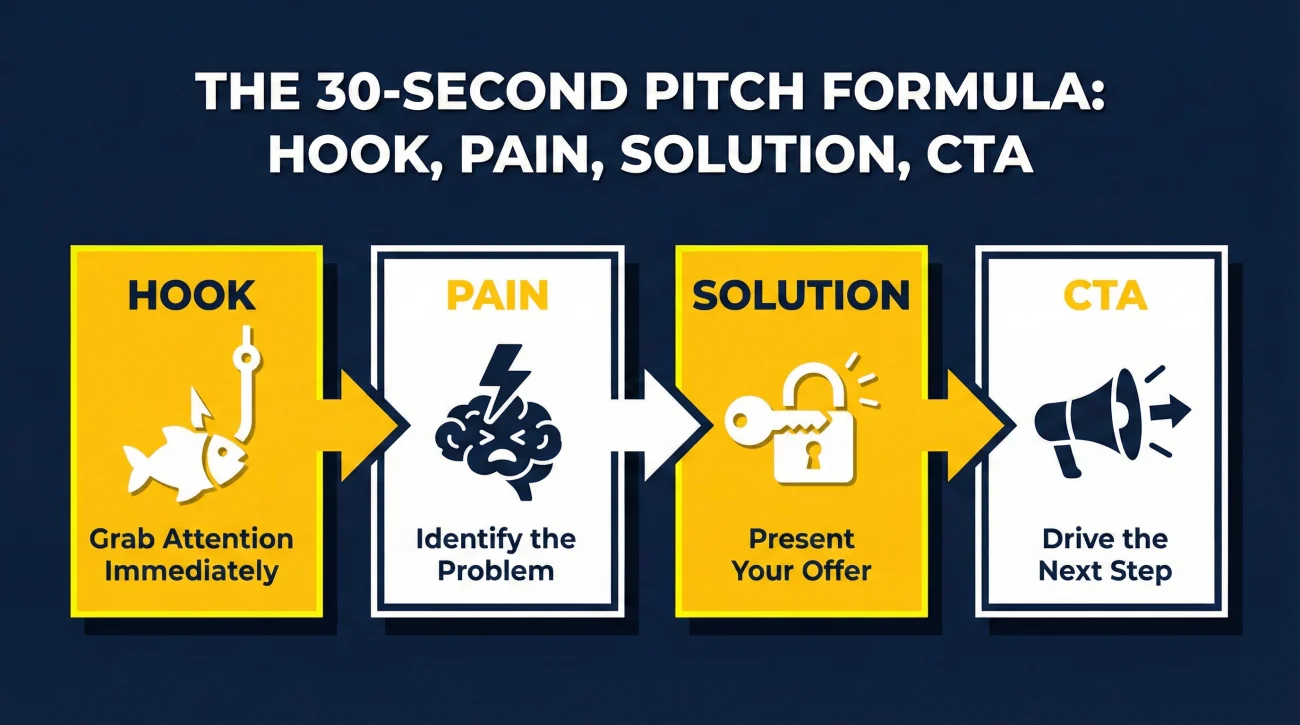 The 30-Second Sales Pitch Framework - Hook Pain Solution And CTA