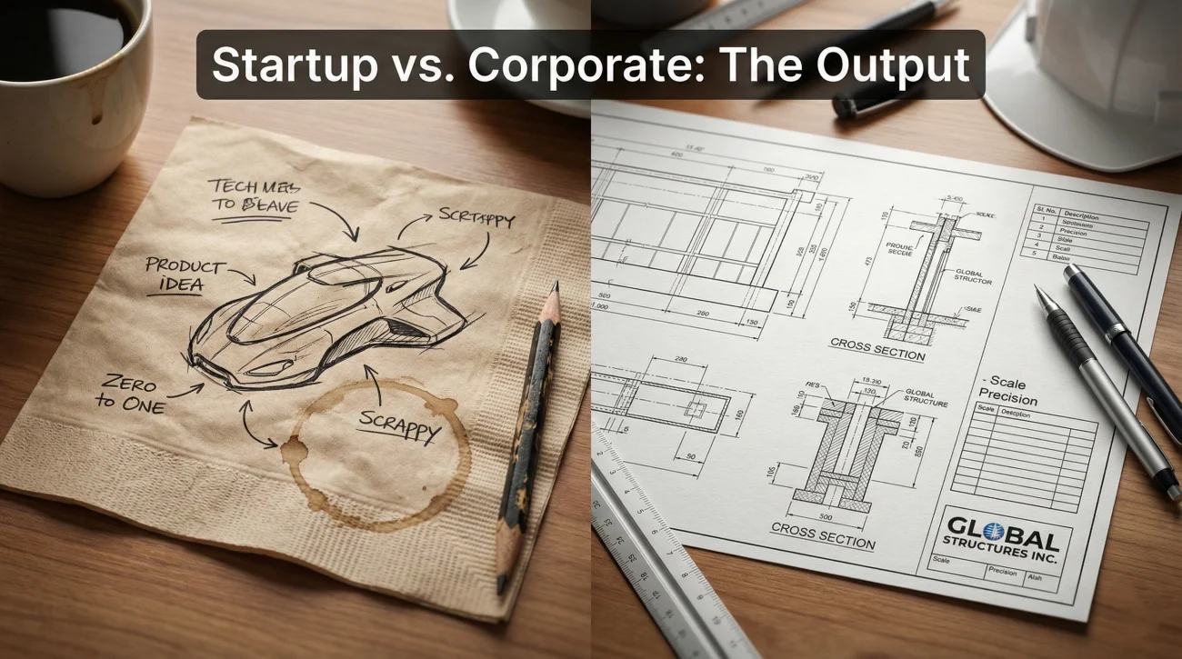 Startup Napkin Sketch Versus Corporate Blueprint