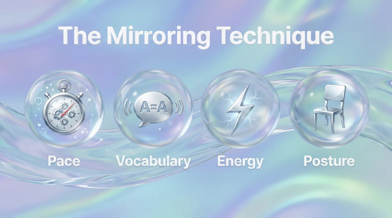 Four Elements Of Mirroring Technique Including Pace Vocabulary Energy And Posture