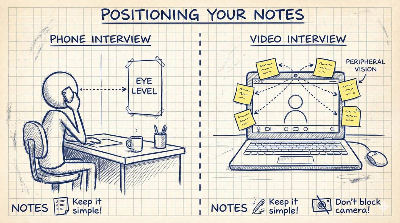 Strategic Placement Of Interview Notes For Video And Phone Calls